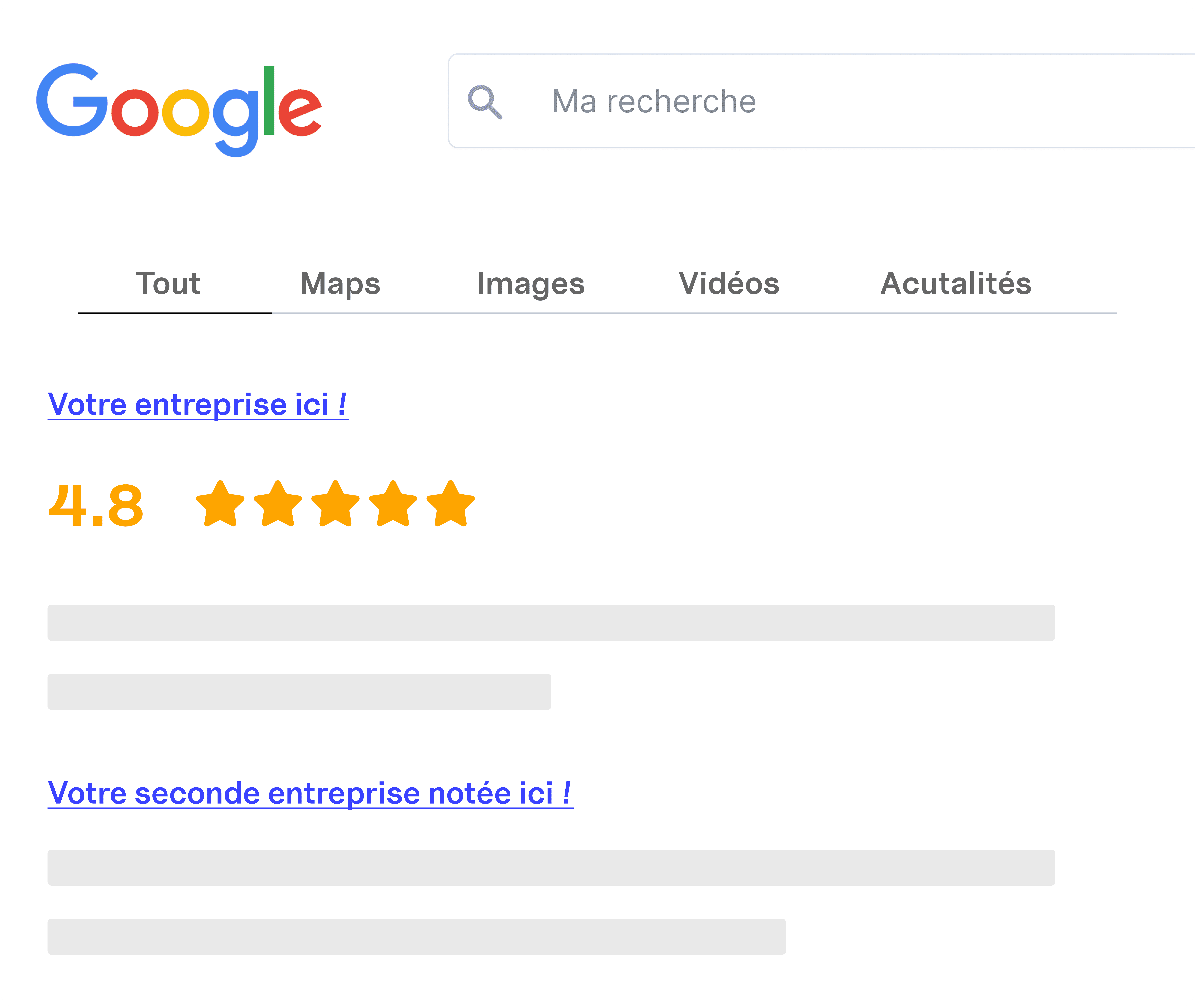 Avis affichés en Google Review Snippet dans les résultats de recherche